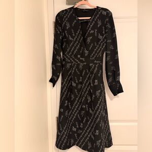 Club Monaco Black and Gray Patterned Long Sleeve Dress